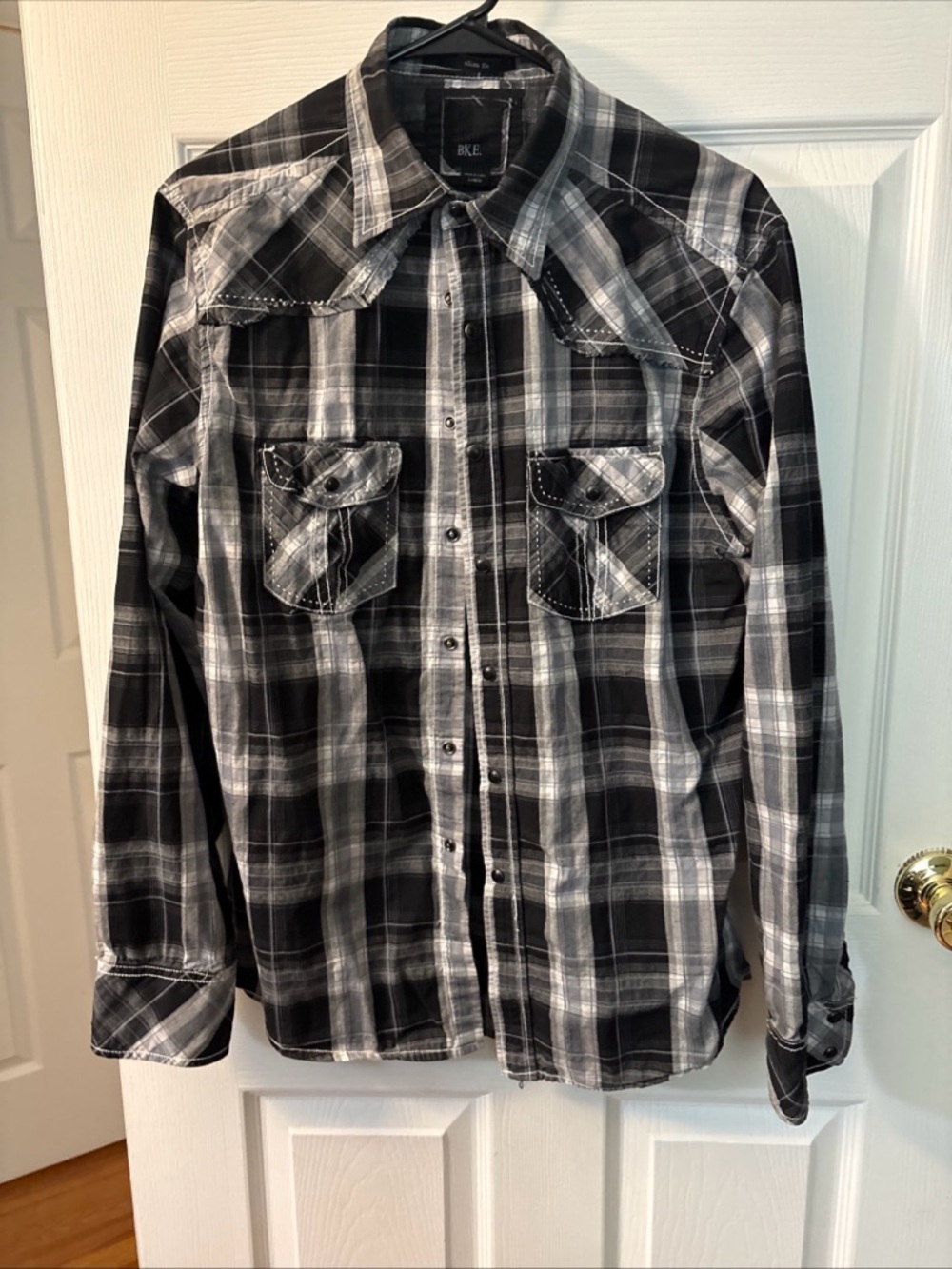 BKE Black & White Plaid Western Button-Down Shirt
